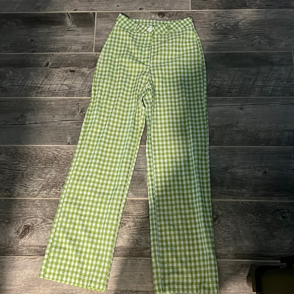 Green checker pants